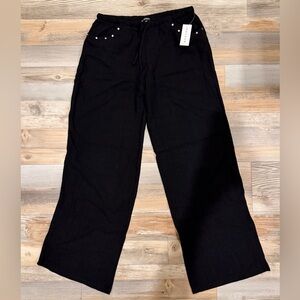 NWT Pac Sun Third Charm Black Wide Leg Drawstring Pants with Studded Pockets